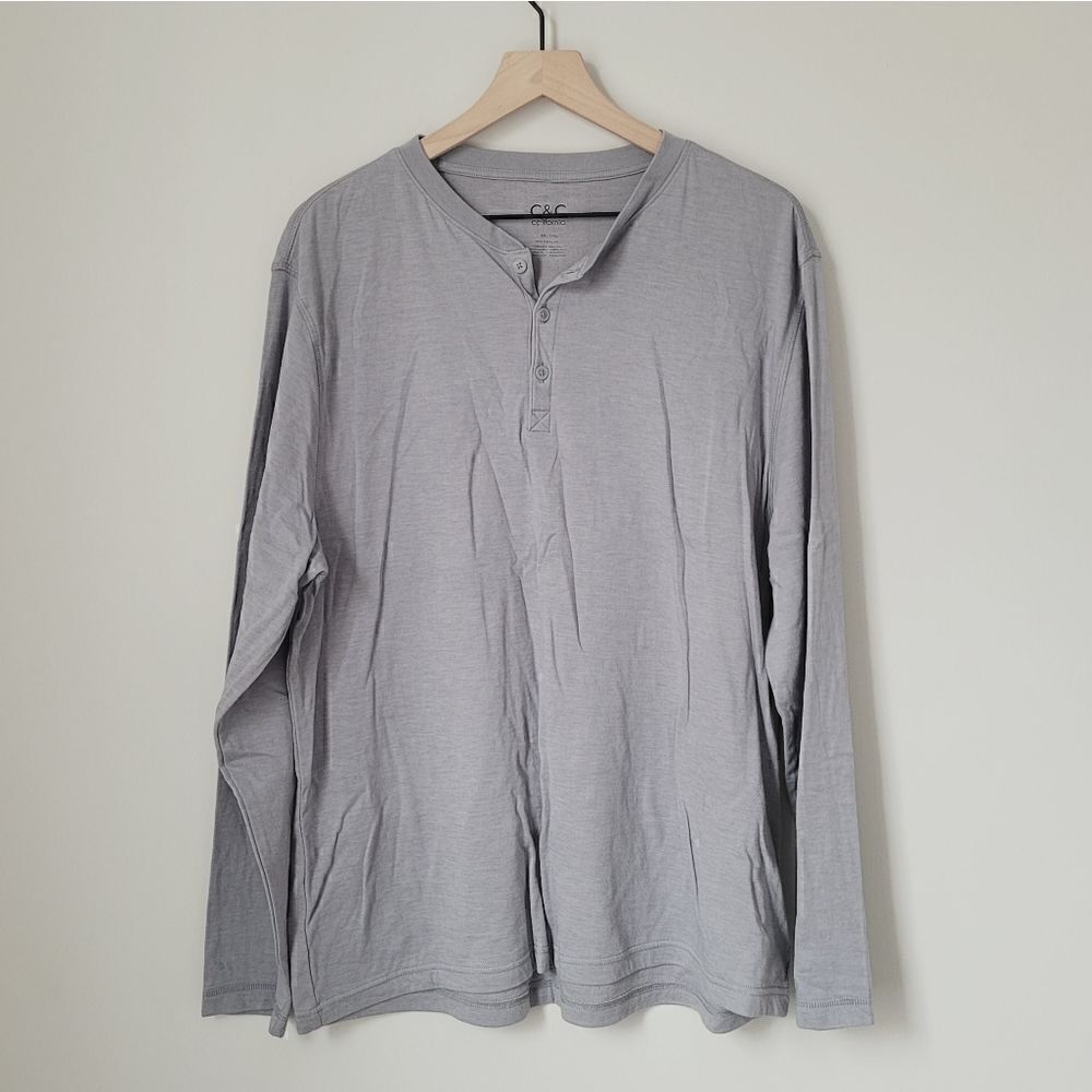 C&C California Men's Long Sleeve Henley in Grey Size XXL